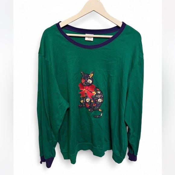 Vintage Cat Embroidered Graphic light Sweatshirt 3x - Picture 1 of 6
